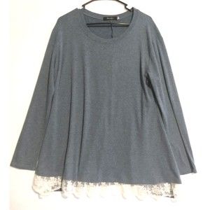 Sanifer Heather Blue Gray White Lace Trim Blouse Tunic XXL FLAW